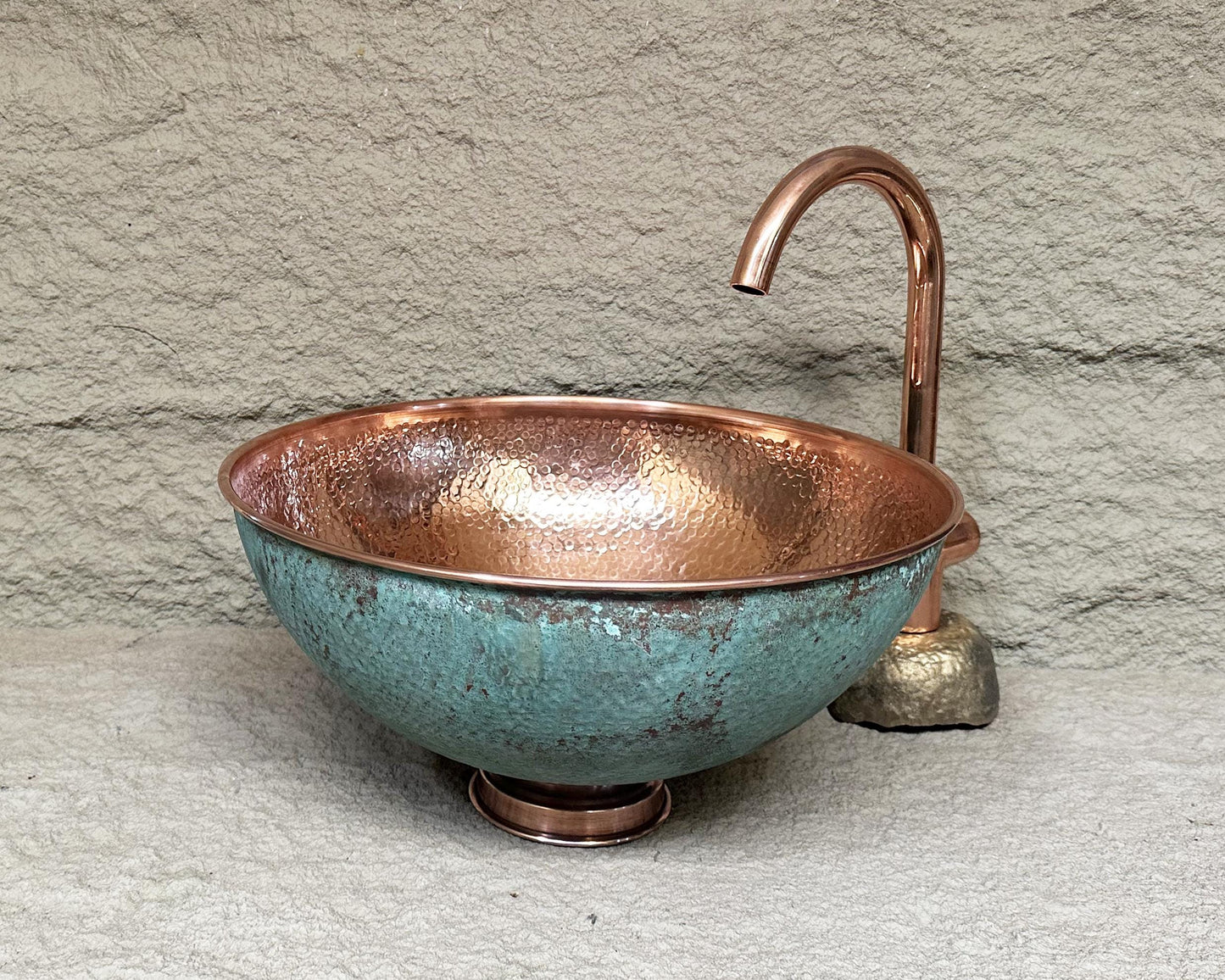 Green Patina Copper Vessel Sink, Hammered Copper Bathroom Vanity