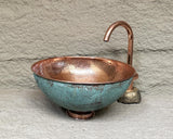 Green Patina Copper Vessel Sink, Hammered Copper Bathroom Vanity