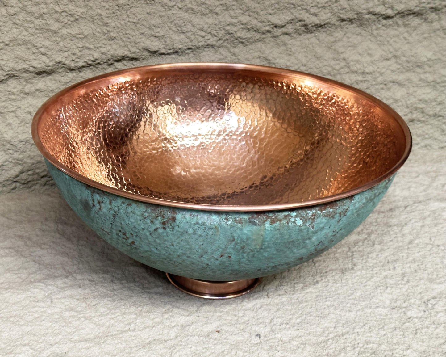 Green Patina Copper Vessel Sink, Hammered Copper Bathroom Vanity