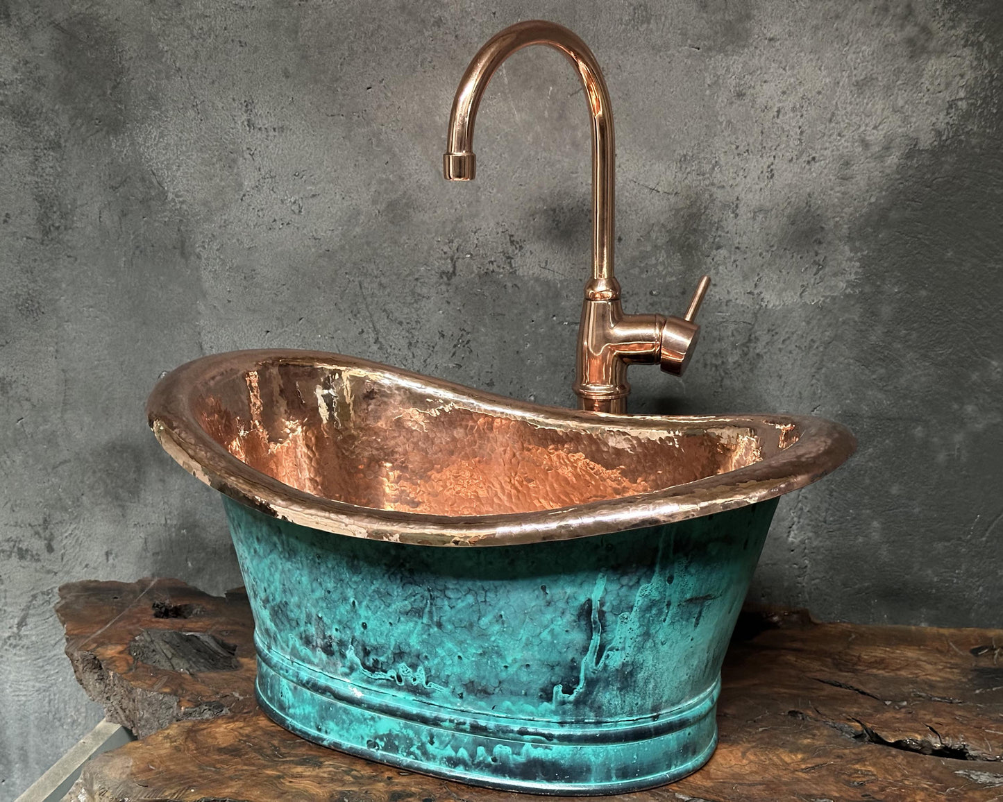 Bathroom Copper Sink Tub Style, Green Patina Vessel Sink,