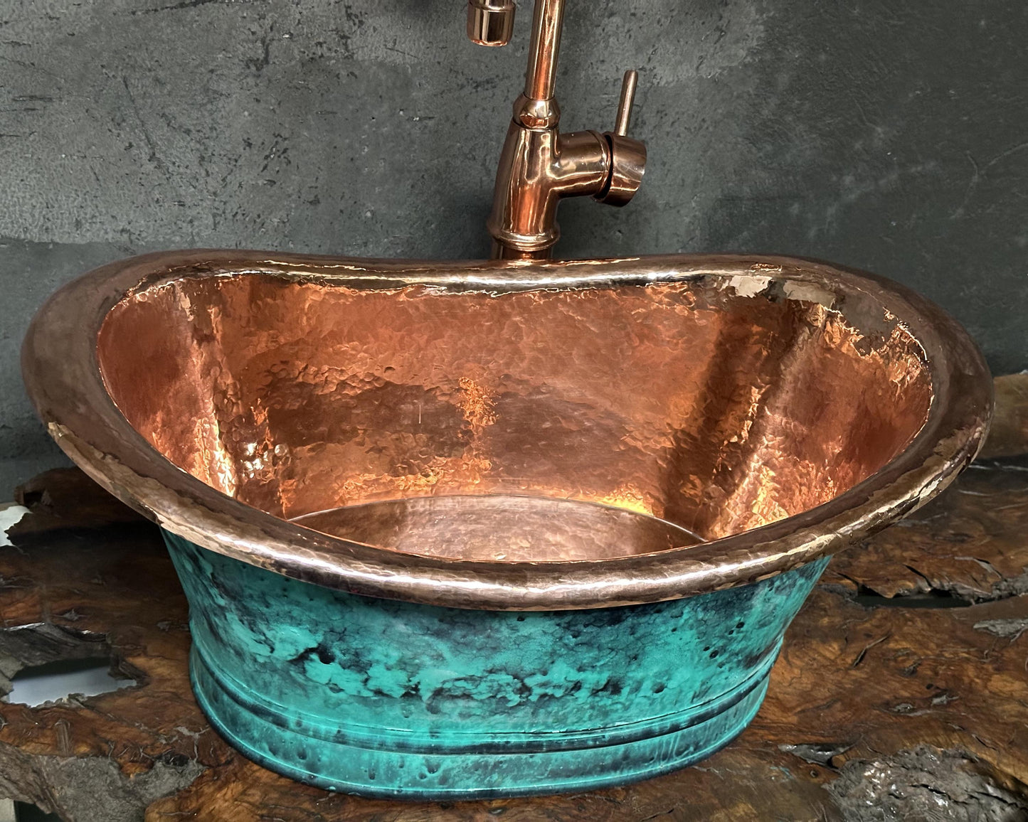 Bathroom Copper Sink Tub Style, Green Patina Vessel Sink,