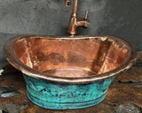 Bathroom Copper Sink Tub Style, Green Patina Vessel Sink,