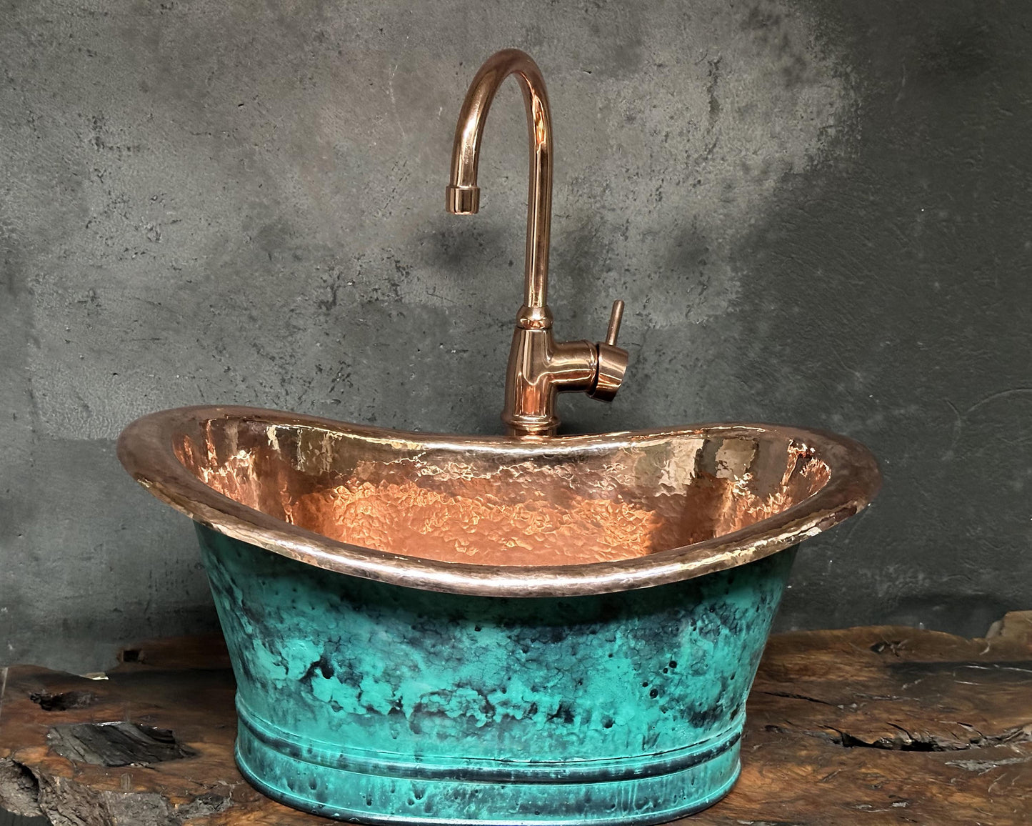 Bathroom Copper Sink Tub Style, Green Patina Vessel Sink,