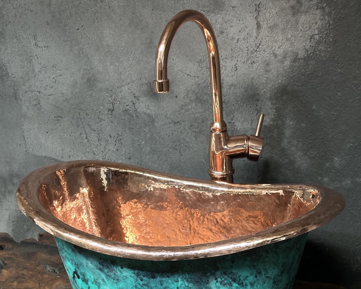 Bathroom Copper Sink Tub Style, Green Patina Vessel Sink,