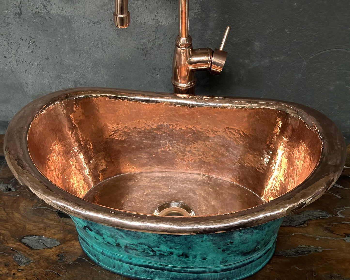 Bathroom Copper Sink Tub Style, Green Patina Vessel Sink,