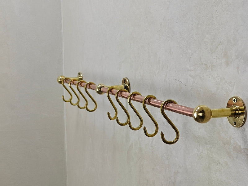 Unlacquered Brass Copper Pot Rail With S Hooks
