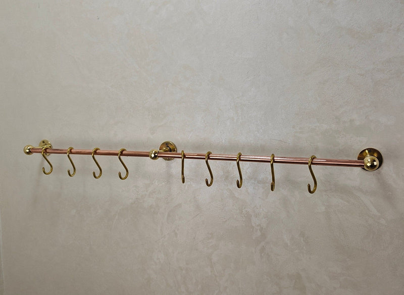 Unlacquered Brass Copper Pot Rail With S Hooks