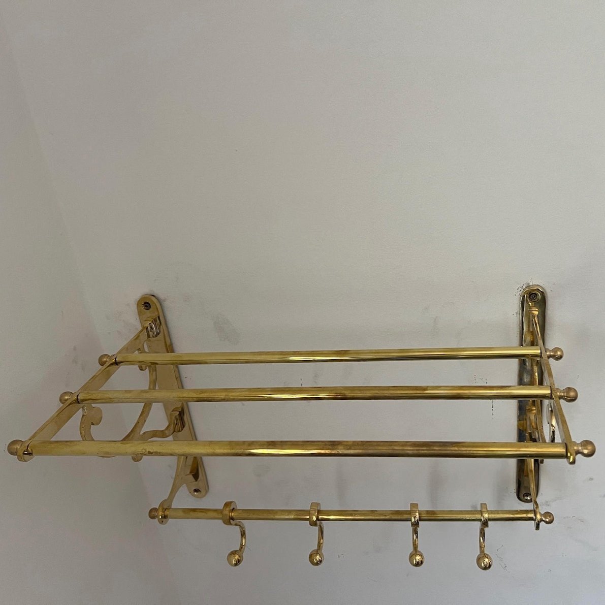 Unlacquered Brass Towel Rack With hooks