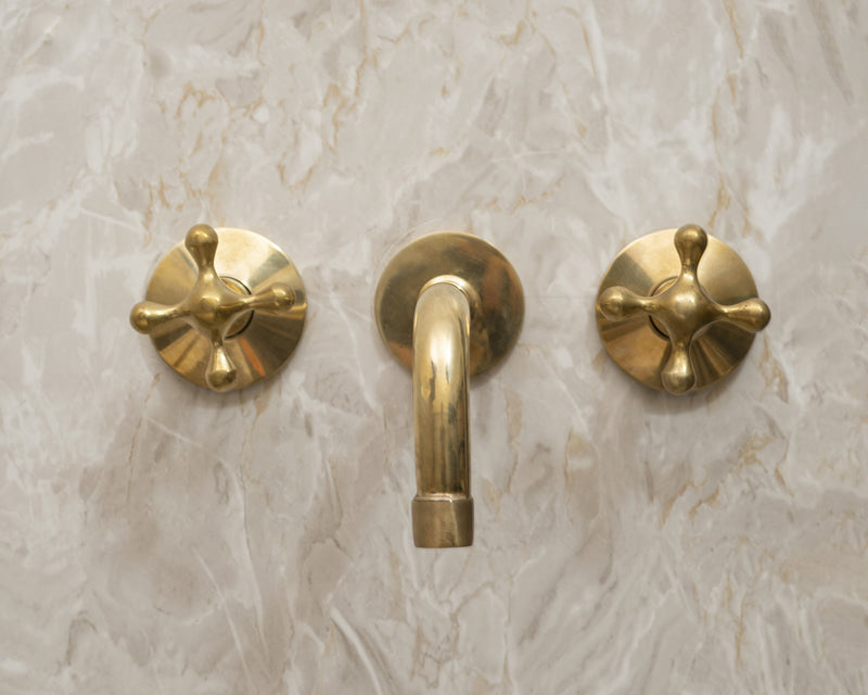 Unlacquered Brass Wall Mounted Faucet With Cross Handles
