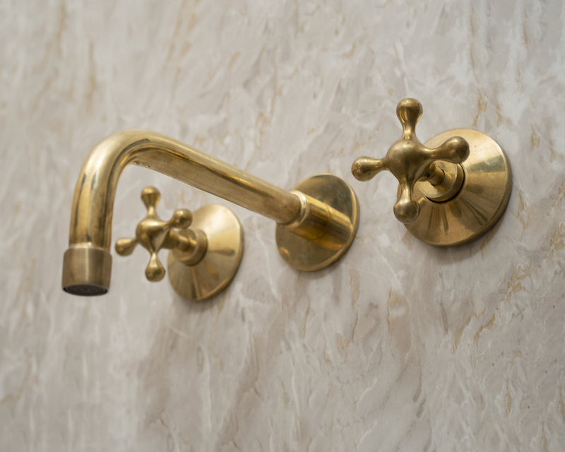 Unlacquered Brass Wall Mounted Faucet With Cross Handles