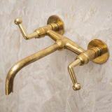 Unlacquered Brass Wall Mounted Faucet, Bathroom Sink Tub Filler Faucet