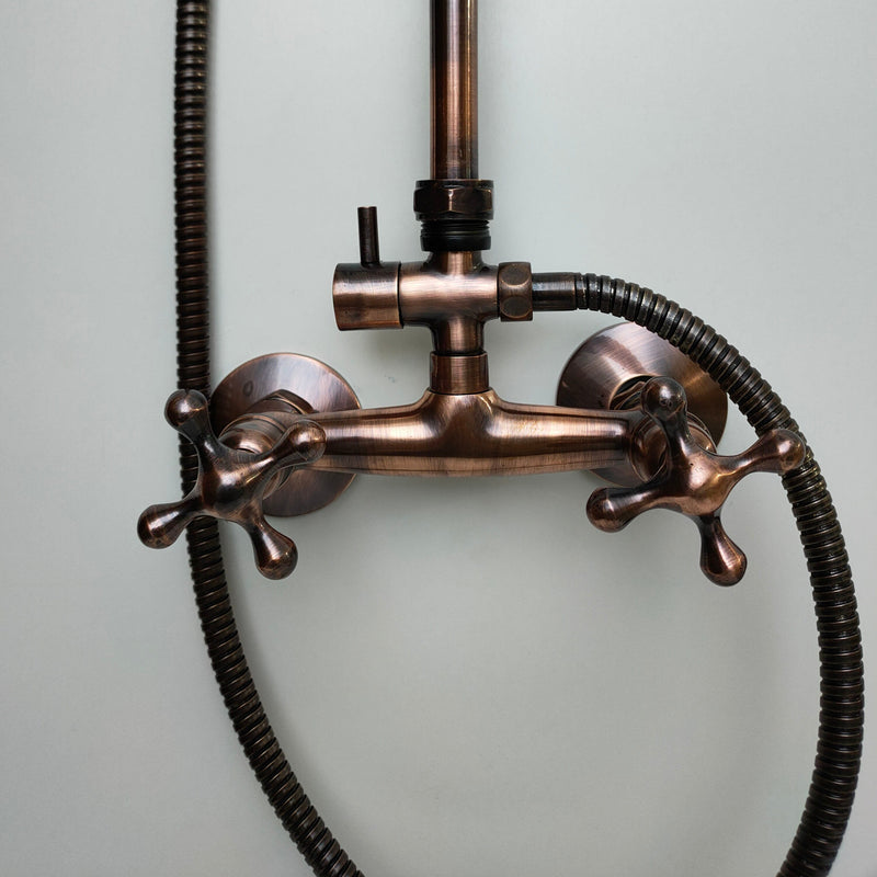Copper Shower Mixer, 8" Round Copper Shower head and Hand Shower