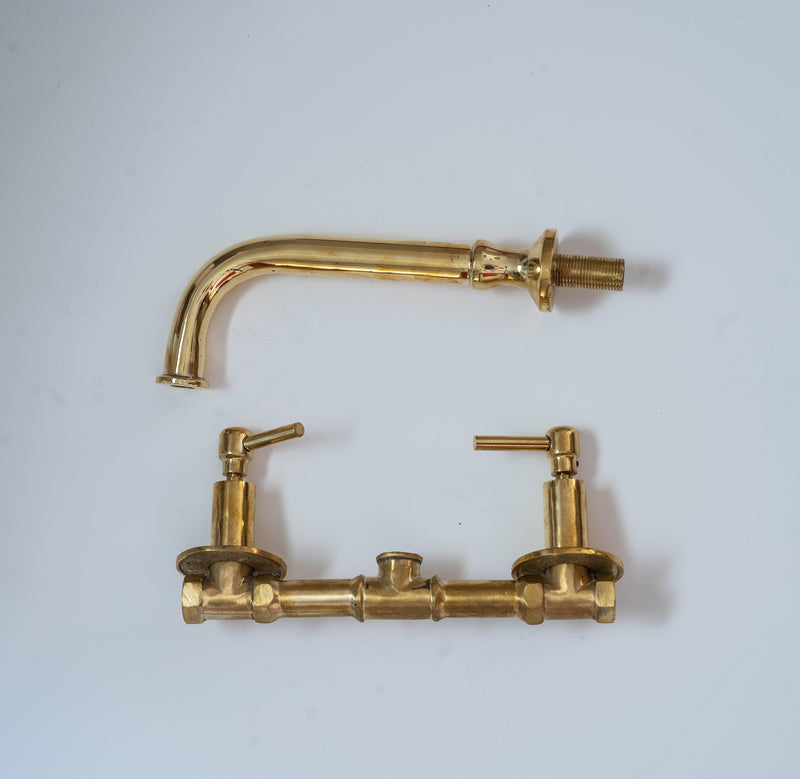 Unlacquered Brass Wall Mounted Bathroom Faucet