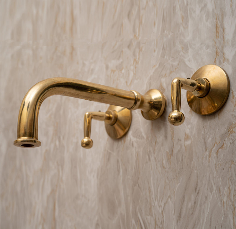 Unlacquered Brass Wall Mounted Bathroom Faucet