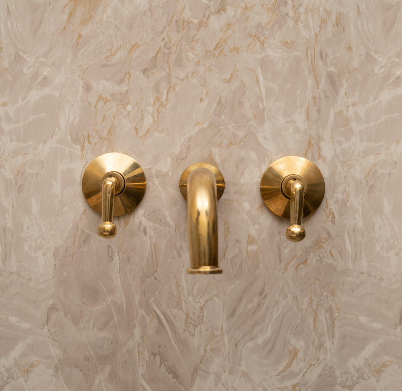 Unlacquered Brass Wall Mounted Bathroom Faucet