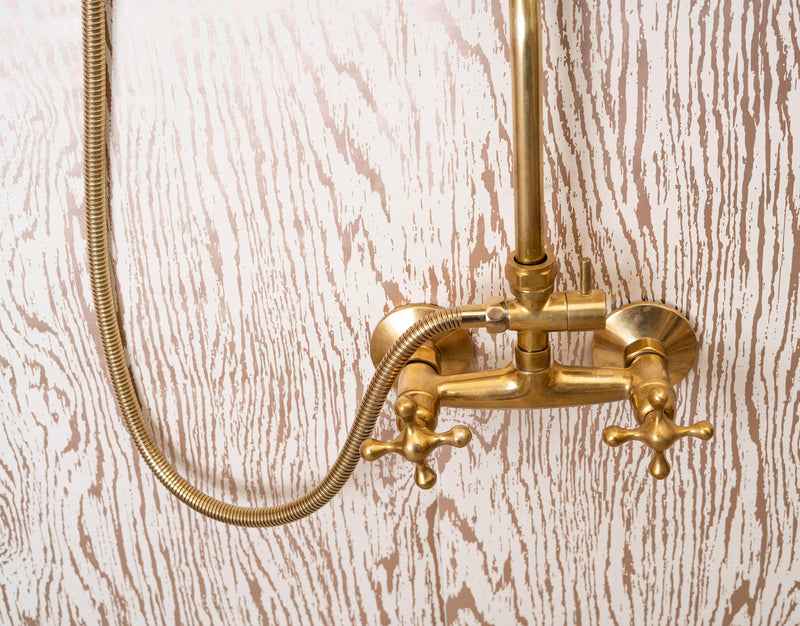 Unlacquered Brass Shower System - Brass Round Head
