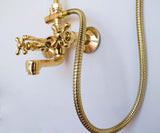 Unlacquered brass exposed shower system